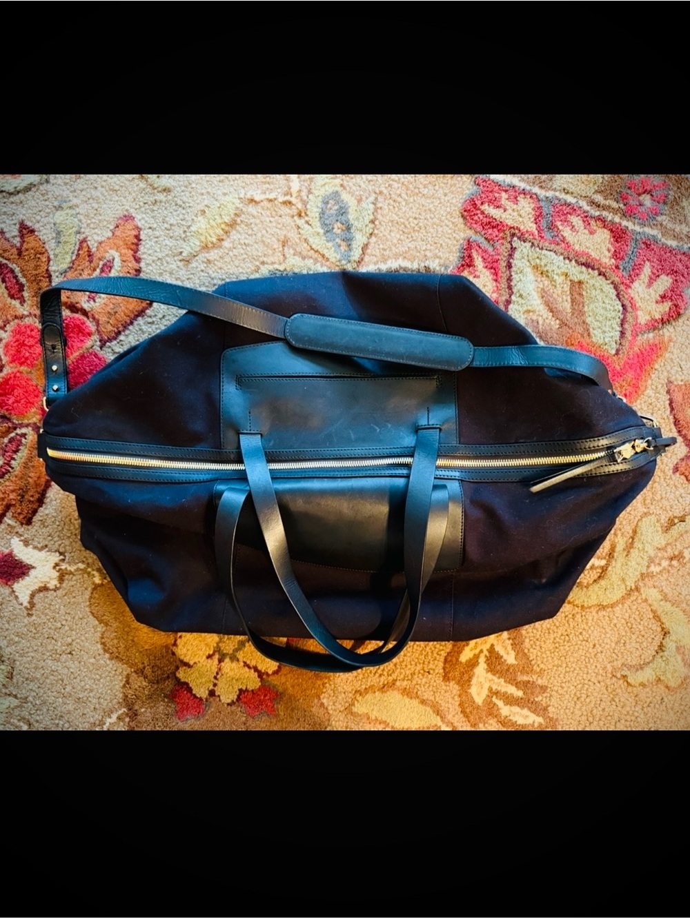 Cuyana Le Sud Black Weekender Canvas Bag with Leather Trim